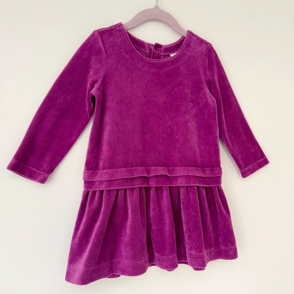 Hanna Andersson Magenta Fuchsia LS Velour Dress with Ruffle Hem, Size 3
